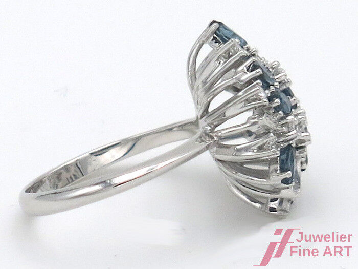 Diamantring 14K/585 WG 9 Navette Saph. zus. 0,60 ct + 11 Brill. zus. 0,50 ct