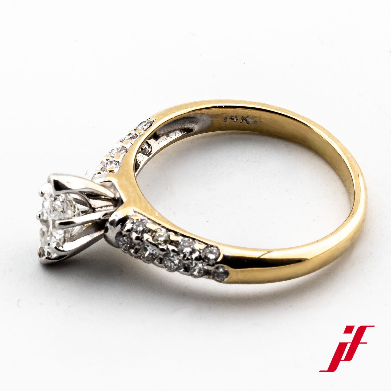 Ring Solitärring Akzentbesatz 585/14K Gold Diamanten Brillanten Navette Gr. 52,5