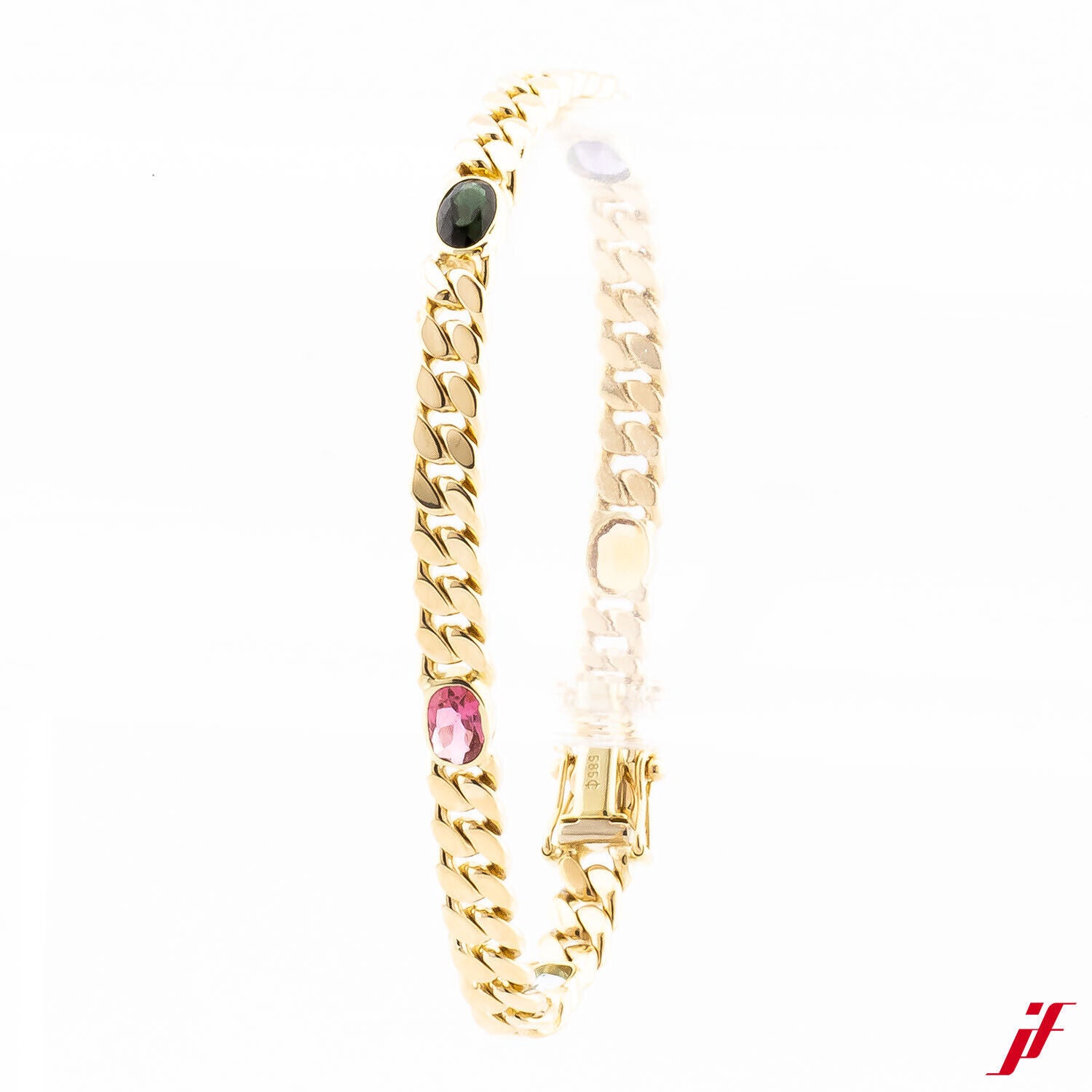 Armschmuck Flachpanzerarmband 585/14K Gelbgold mit 5 Edelsteinen 20 cm