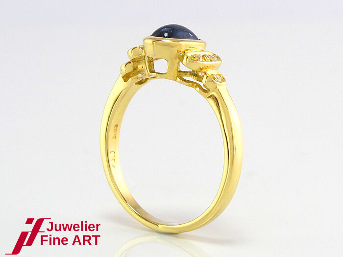 RING - 1 Saphir + 6 Brillanten ca. 0,06 ct - 750/18K Gelbgold - 3,1 g - Gr. 51