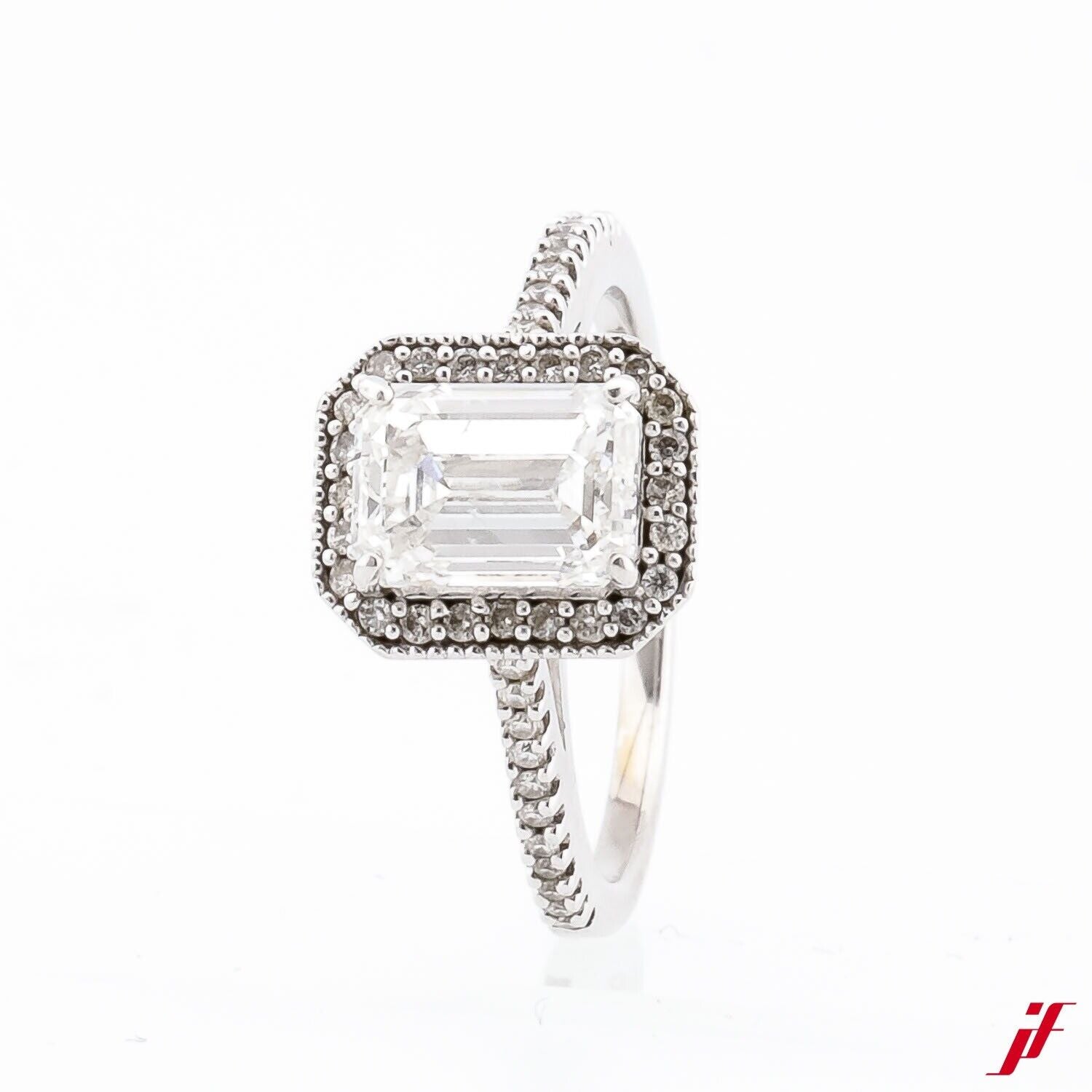 Ring 750/18K Weißgold 1,08 ct G/SI Emerald Cut Diamant und 0,46 ct Brillanten