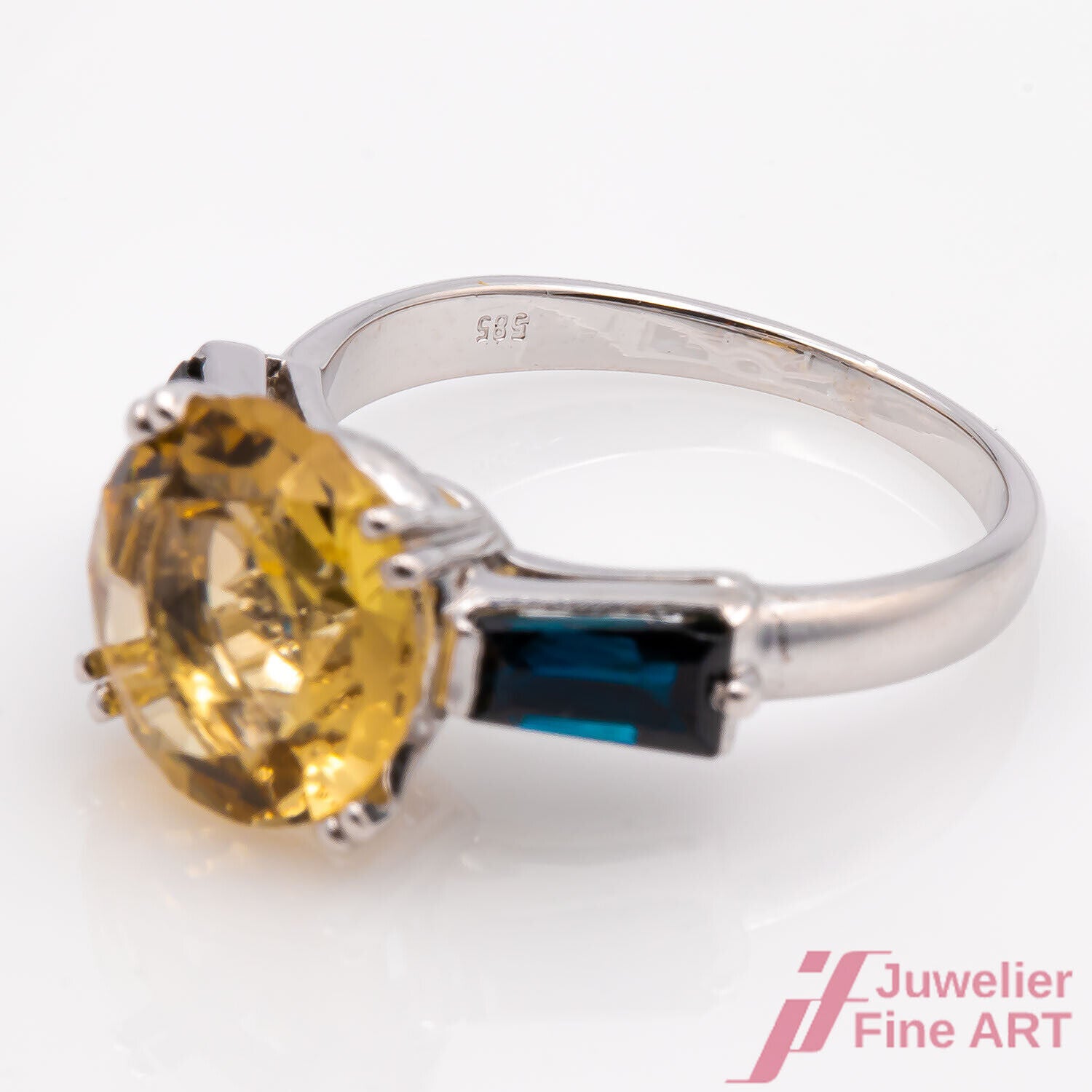 Ring 585/14K Weißgold Citrin Goldtopas Saphire Safire Größe 45