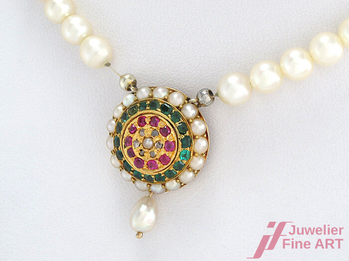 PERLENCOLLIER Orient Zuchtperlen 14K WG/GG 6 Diam. 10 Rub, 19 Smar. 16,5 g 41 cm