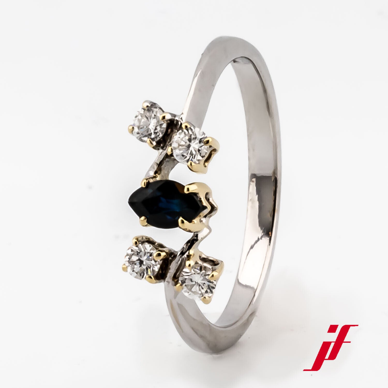 Ring 585/14K Weißgold Gelbgold 1 Saphir Diamanten Brillanten Größe 56 TOP