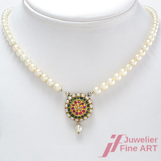 PERLENCOLLIER Orient Zuchtperlen 14K WG/GG 6 Diam. 10 Rub, 19 Smar. 16,5 g 41 cm