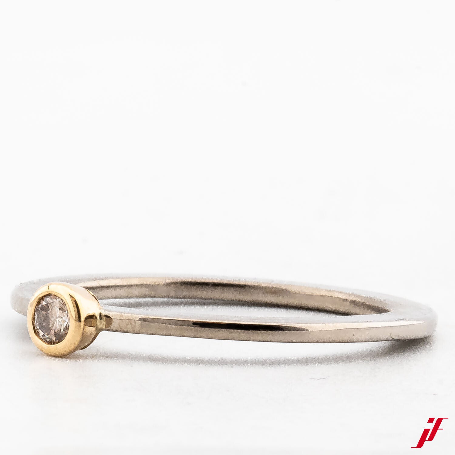 Solitärring 585/14K Weißgold Gelbgold 1 Diamant Brillant 0,09 ct Weite 53
