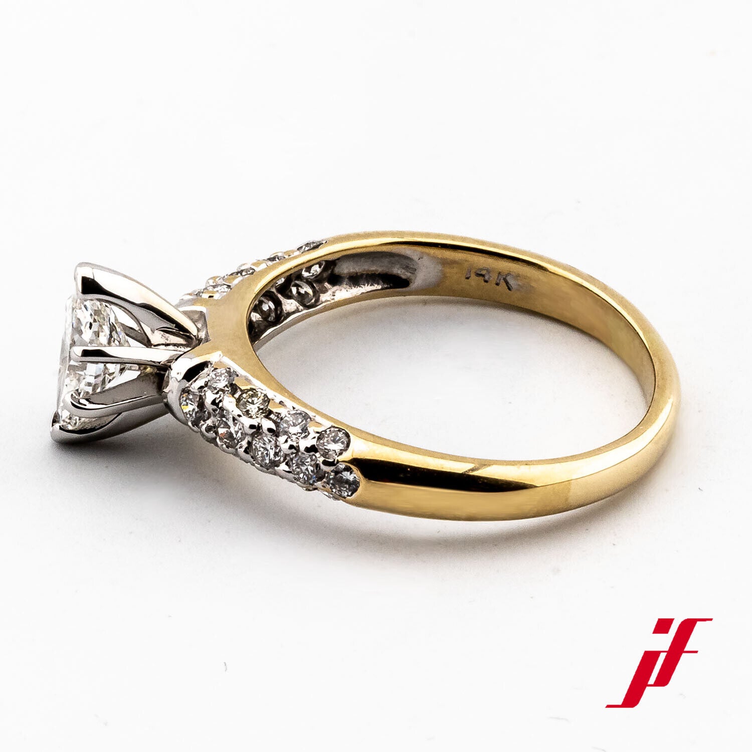 Ring Solitärring Akzentbesatz 585/14K Gold Diamanten Brillanten Navette Gr. 52,5