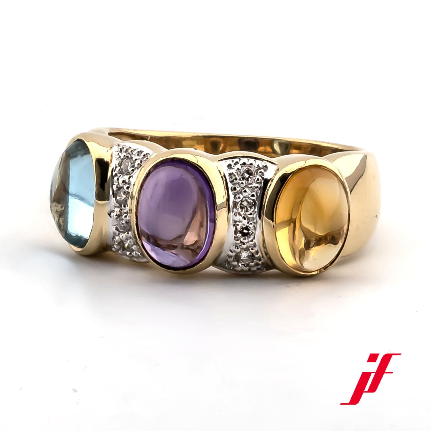 Ring 750/18K Gelbgold Blautopas Citrin Amethyst lila Diamanten Größe 57