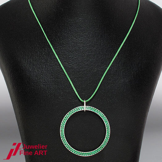 Designer Anhänger- Stahl - Tsavonite - grüne Textilschnur - Ø 42mm - 7,7g