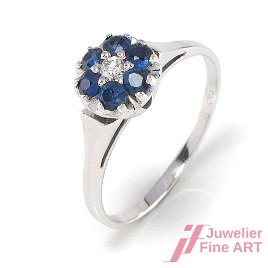 Ring 14K/585 Weißgold - 6 Saphire + 1 Diamant - 2,9 g Gr. 56