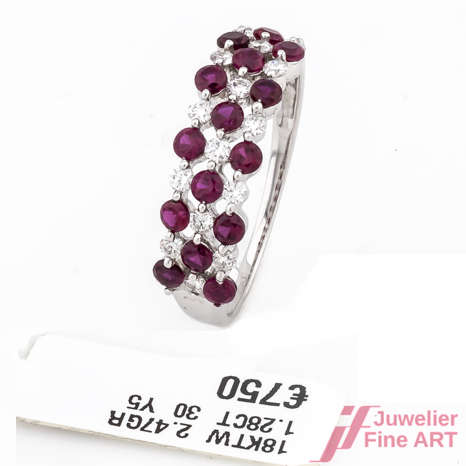 Ring 750/18K Weißgold Diamanten Brillanten synthetische Rubine Neuware