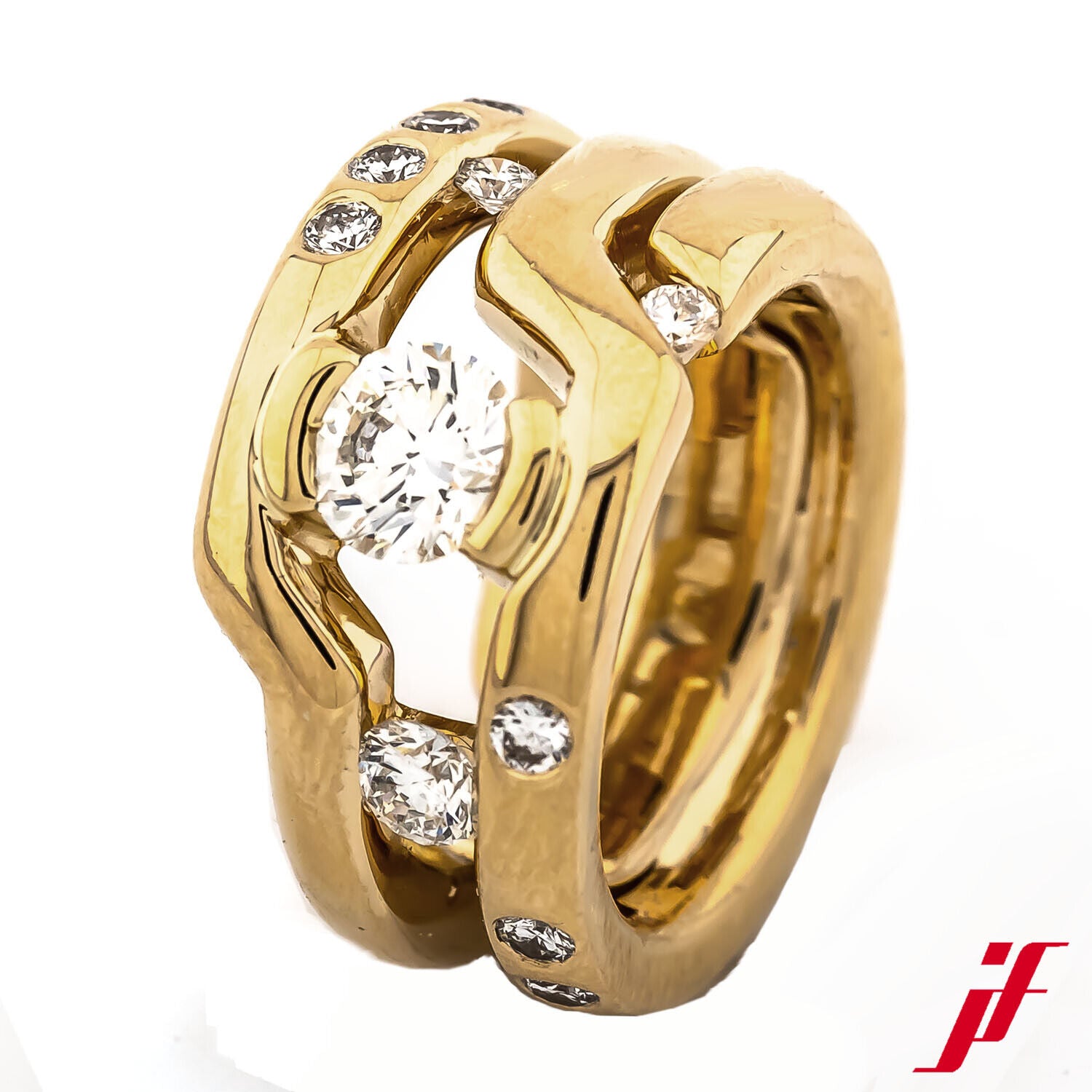 Ring 3in1 Schienen 750/18K Gelbgold Diamanten Brillanten Größe 42!