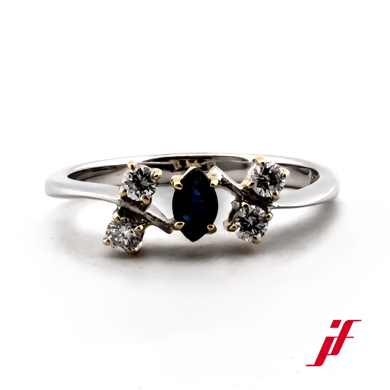 Ring 585/14K Weißgold Gelbgold 1 Saphir Diamanten Brillanten Größe 56 TOP