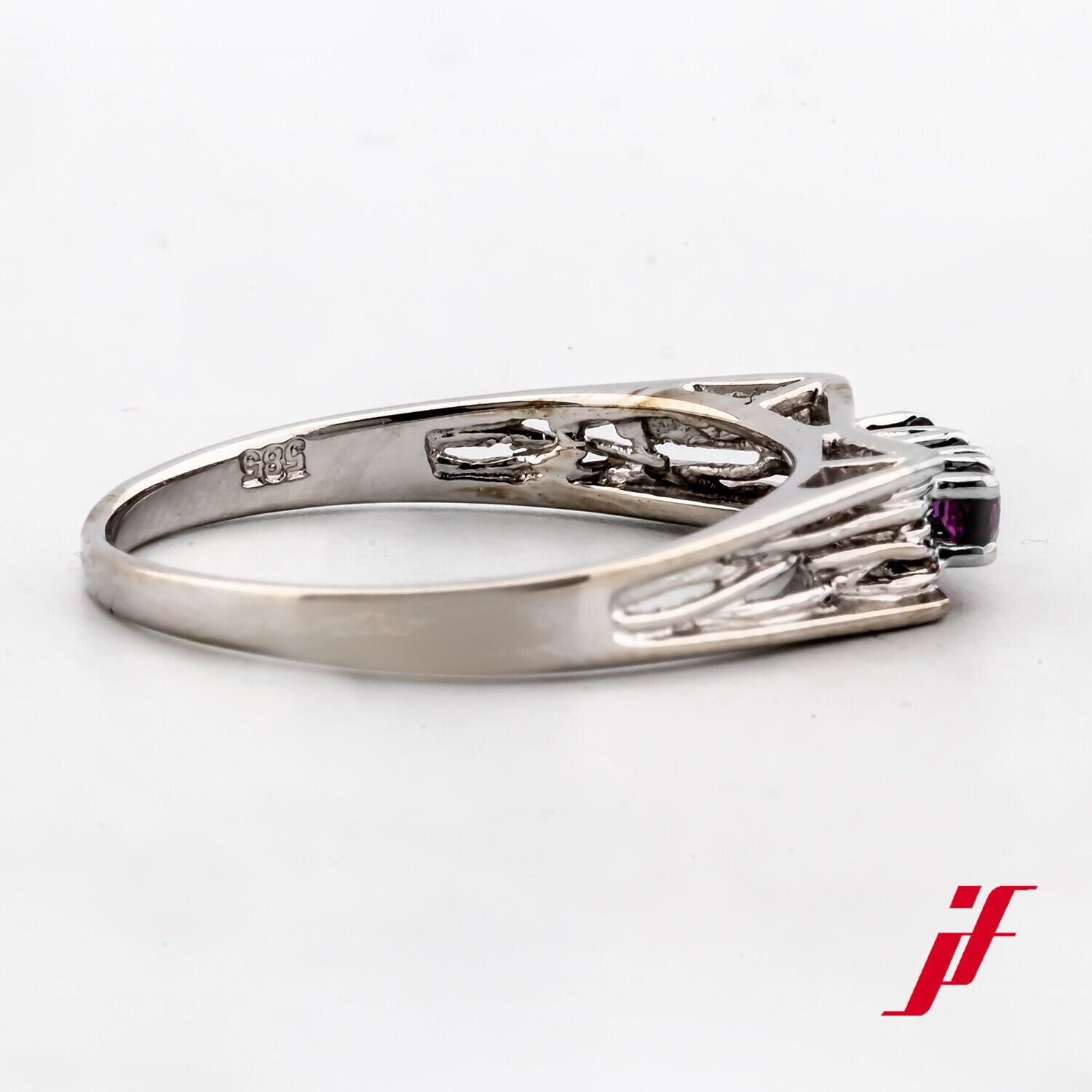 Ring Klassisch 585/14K Weißgold Rubine Größe 55