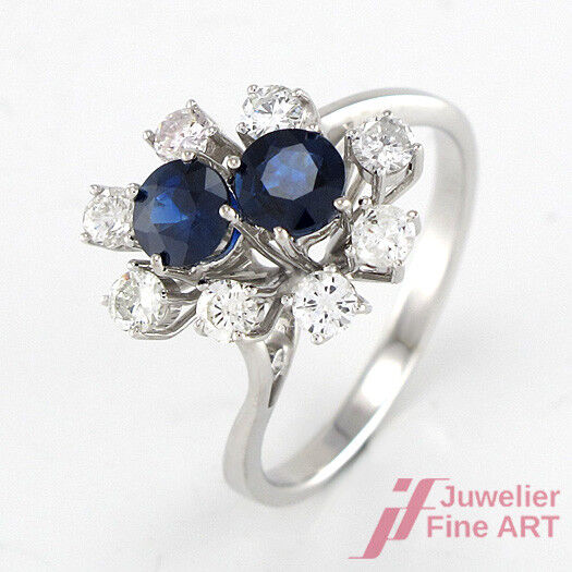 Ring 750/18K Weißgold - 2 Saphire + 8 Brillanten ca. 0,80 ct - 4,4 g - Gr. 58