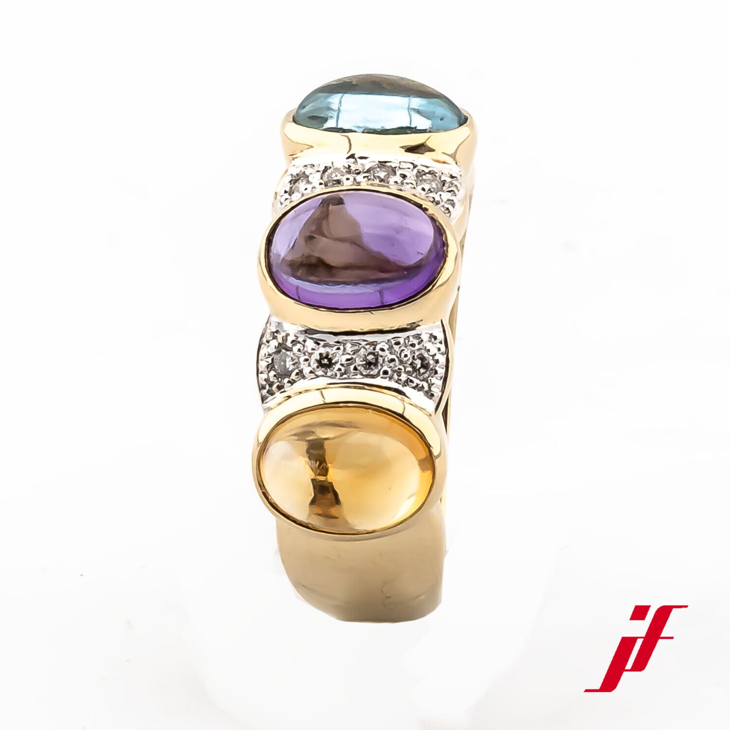 Ring 750/18K Gelbgold Blautopas Citrin Amethyst lila Diamanten Größe 57