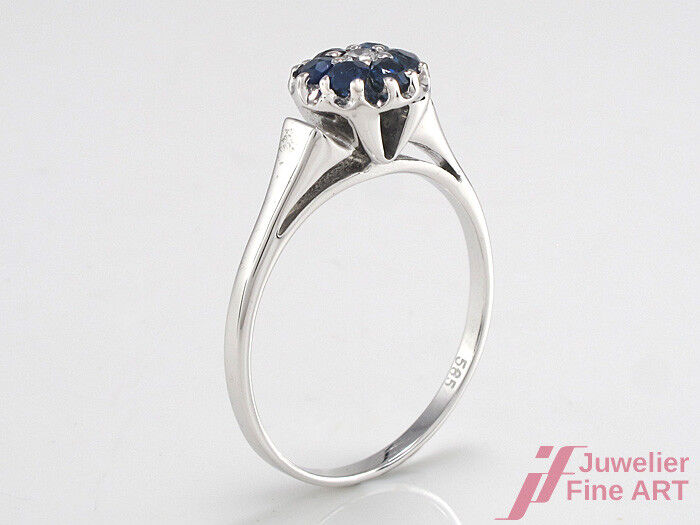 Ring 14K/585 Weißgold - 6 Saphire + 1 Diamant - 2,9 g Gr. 56