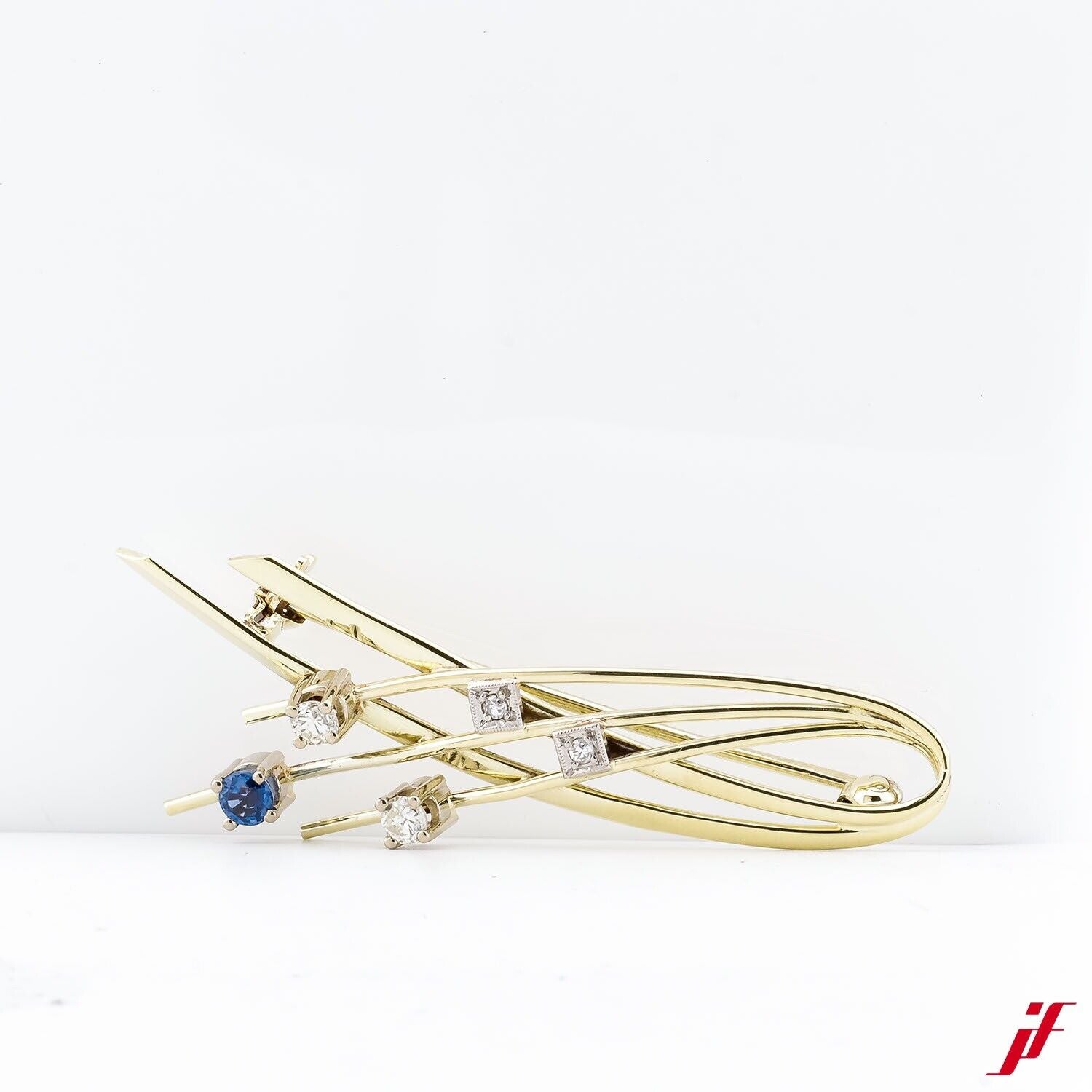 Brosche 14K/585 Gelbgold Diamanten 0,25ct Saphir 0,15ct - Wert 900€