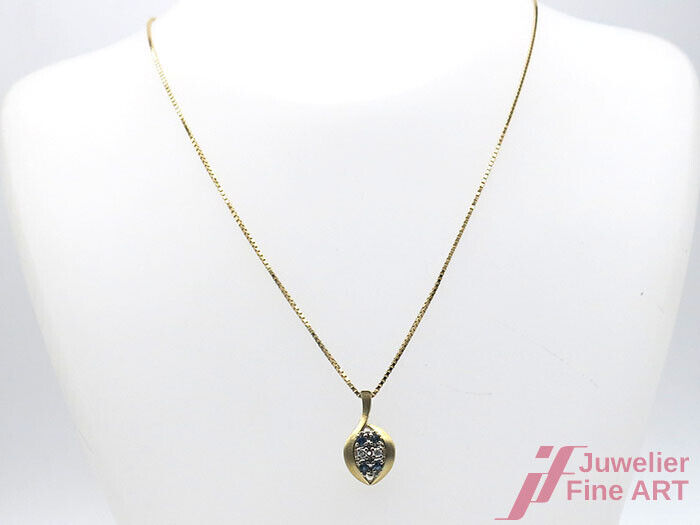 Kette/Anhänger - 14K GG - 4 Saphire 0,16 ct + 2 Diamanten 0,08 ct 5,7 g - 42 cm