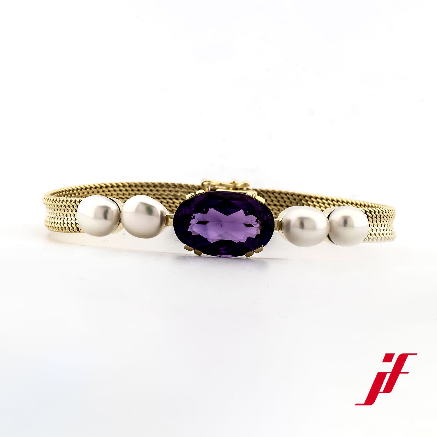 Armband Klassisch 585/14K Gelbgold Amethyst Süßwasserperlen 16 cm Länge TOP