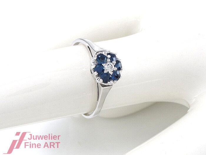 Ring 14K/585 Weißgold - 6 Saphire + 1 Diamant - 2,9 g Gr. 56