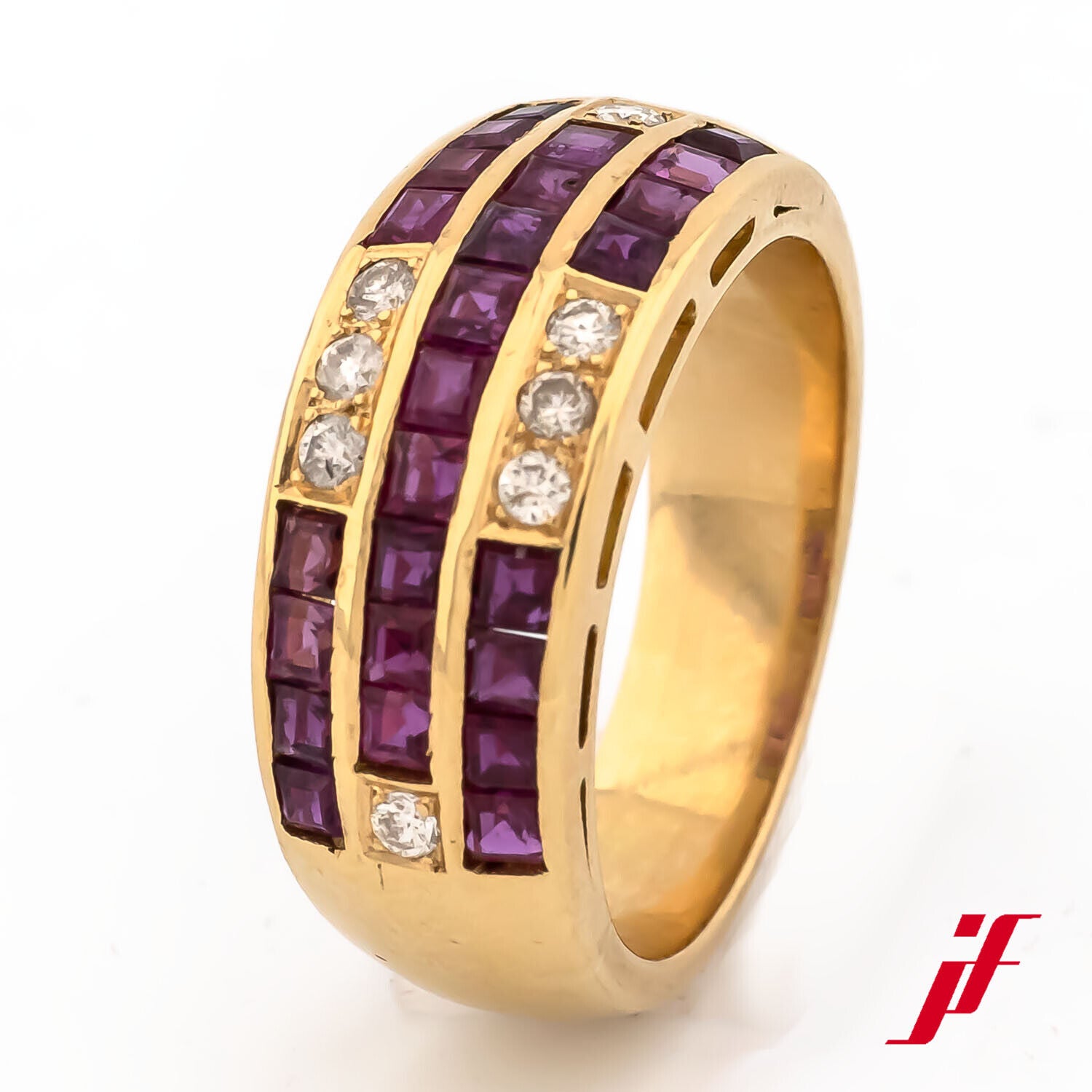 Ring 750/18K Gelbgold Rubin rot Diamant Brillant Größe 52