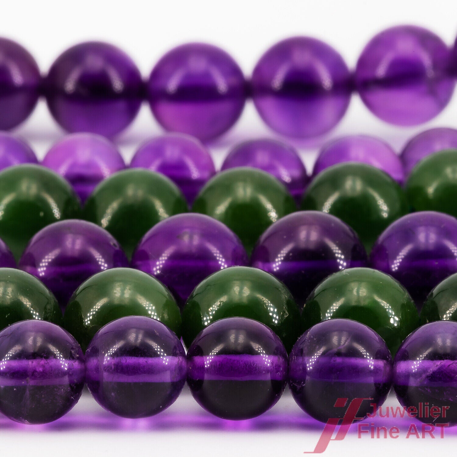 Lange Halskette mit Katzler Schließe in 14K/585 GG - Amethyste - Jade - 64 cm