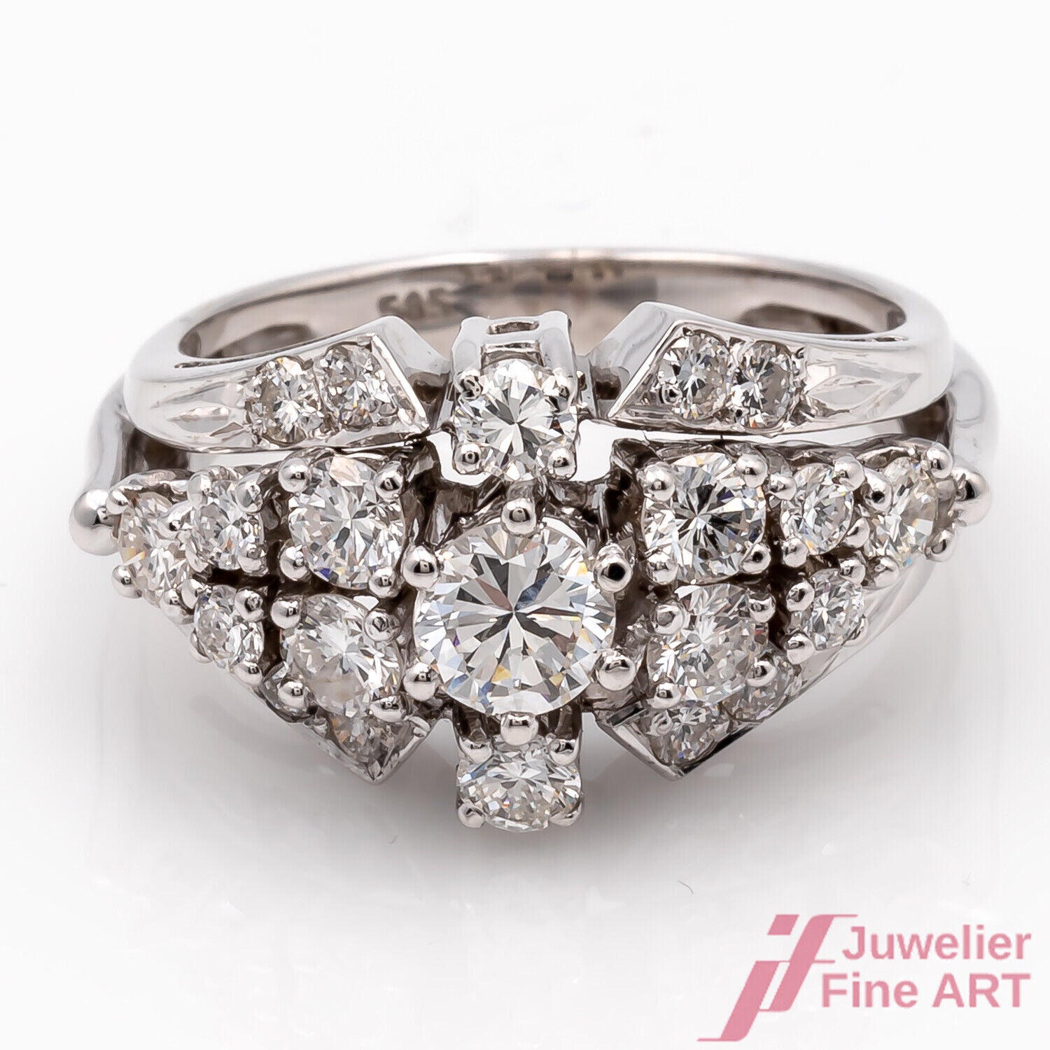 Ring Kuppel 585/14K Weißgold Diamanten Brillanten ca. 2,0 ct Größe 51