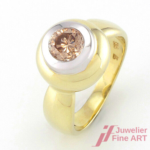 Ring Solitärring 585/14K Gelbgold Weißgold fancy Brillant Diamant neu