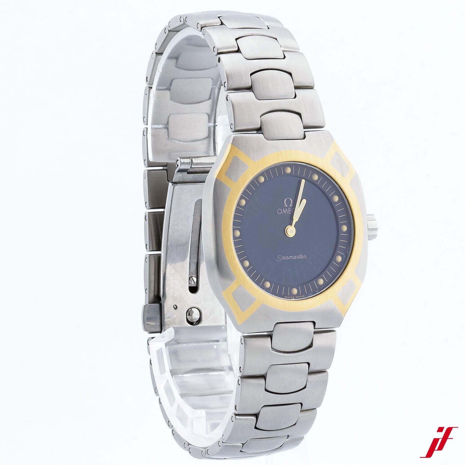 Armbanduhr Omega Seamaster Vintage Edelstahl Gold verziert Quarz 34,3 mm