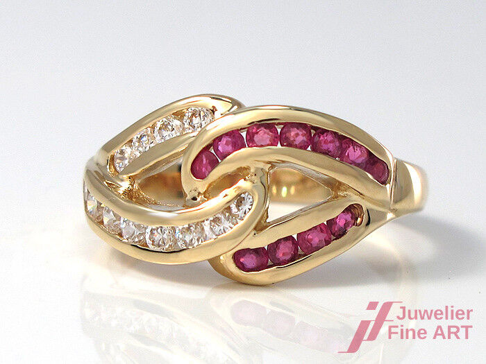 Ring 585/14K Gelbgold - 11 Rubine ca. 0,30 ct - 12 Diamanten ca. 0,70 ct TW-VSI