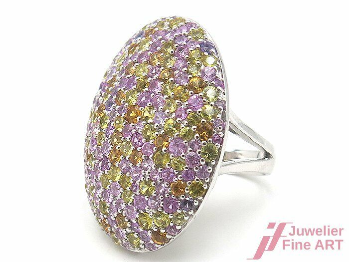 Exclusiver Damenring in 14K WG mit 10,80 ct farbigen Saphiren - 19,7 g -Gr. 56