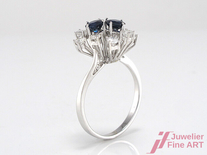 Ring 750/18K Weißgold - 2 Saphire + 8 Brillanten ca. 0,80 ct - 4,4 g - Gr. 58