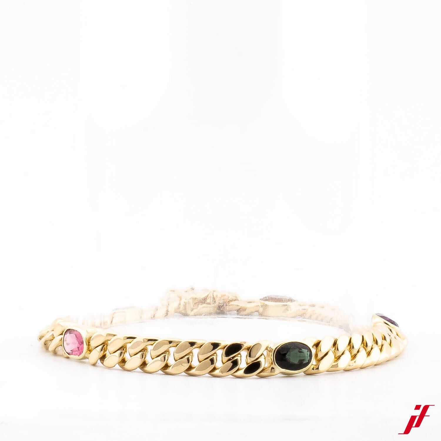 Armschmuck Flachpanzerarmband 585/14K Gelbgold mit 5 Edelsteinen 20 cm