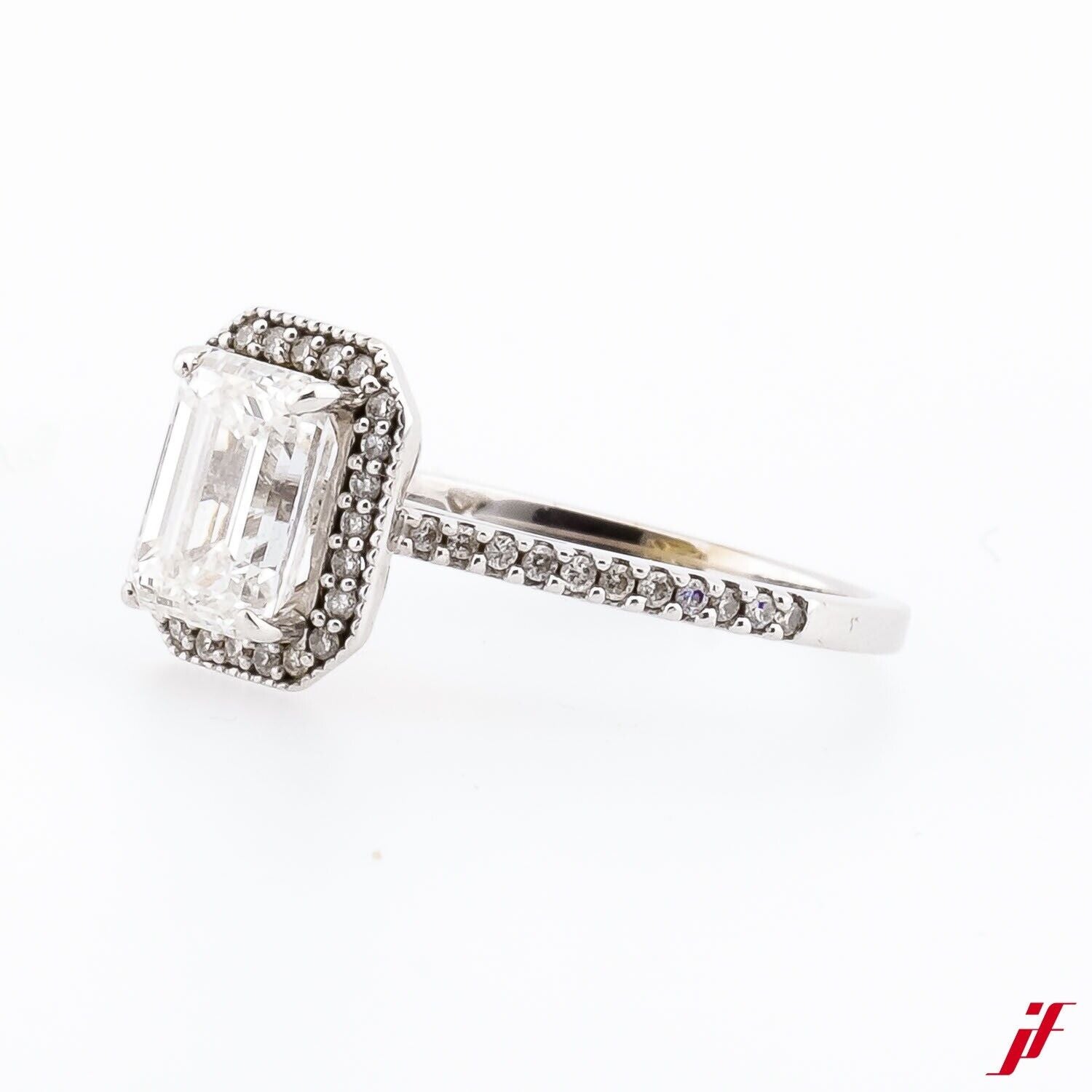 Ring 750/18K Weißgold 1,08 ct G/SI Emerald Cut Diamant und 0,46 ct Brillanten