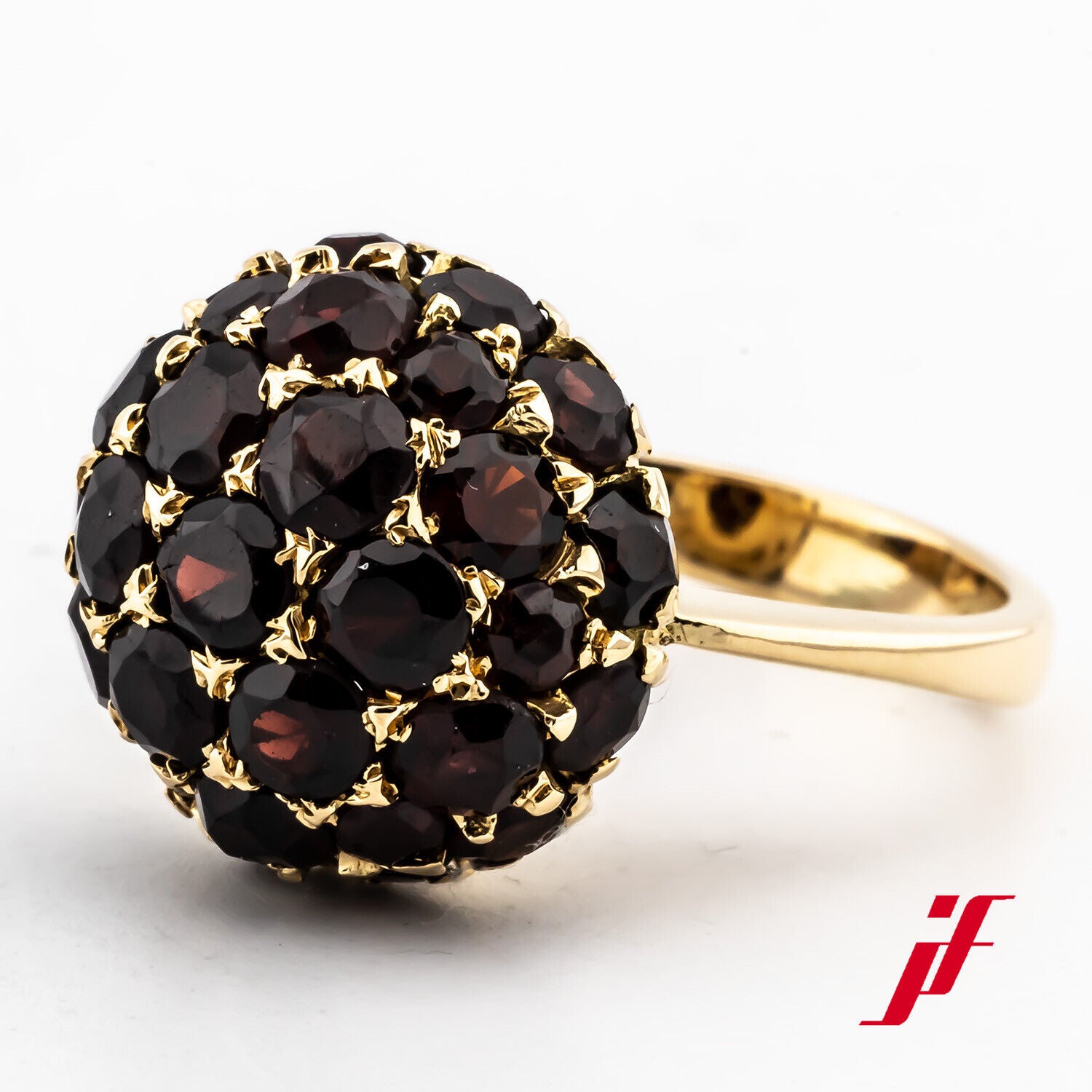 Ring Cocktailring 750/18K Gelbgold Granatsteine Größe 50 TOP