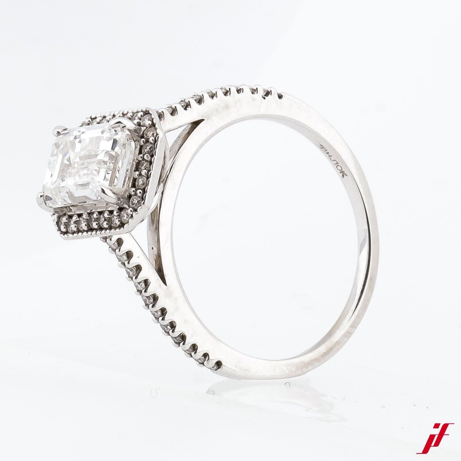 Ring 750/18K Weißgold 1,08 ct G/SI Emerald Cut Diamant und 0,46 ct Brillanten