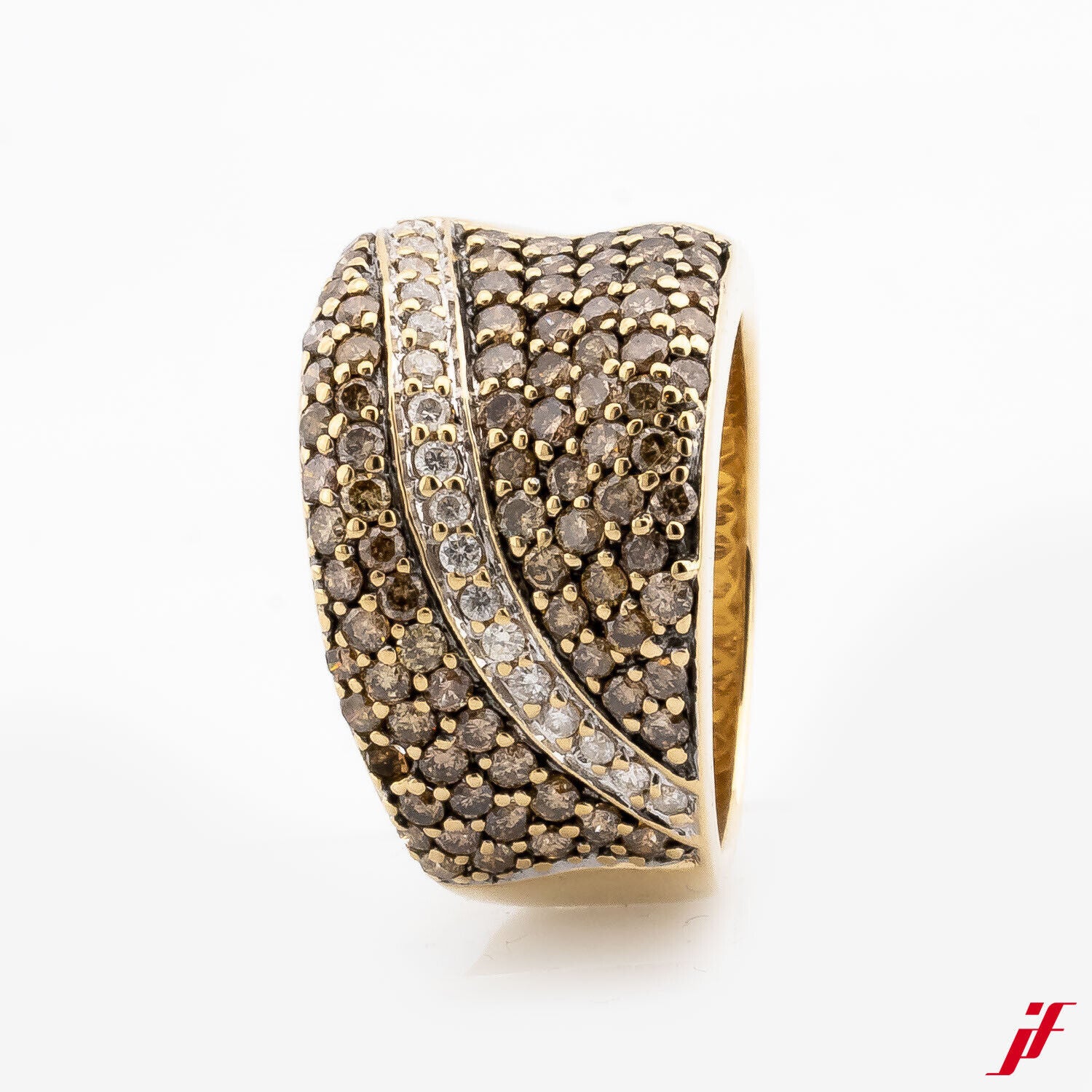 Ring Statement 585/14K Gold 91 Diamanten weiß + champagner ca. 1,82 ct 56,5 TOP