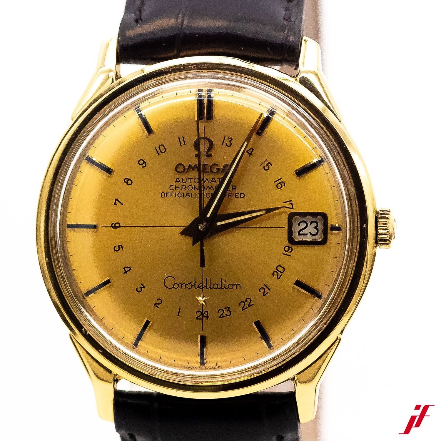 Omega Constellation Chronometer 35mm Ref.168.010 Gelbgold Leder Automatik Plexi