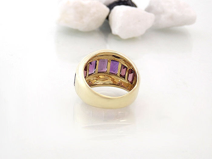 Damenring 14K/585 Gold - 3 Amethyste 1,5 ct + 4 pinke Turmaline 3,0 ct - 6,5 g