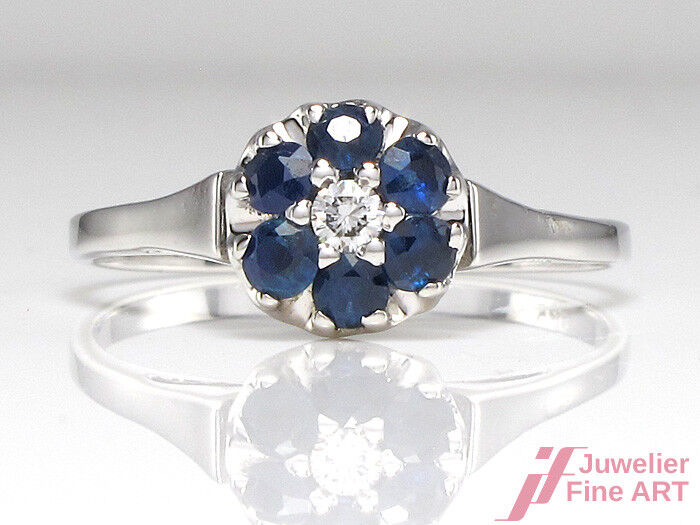 Ring 14K/585 Weißgold - 6 Saphire + 1 Diamant - 2,9 g Gr. 56