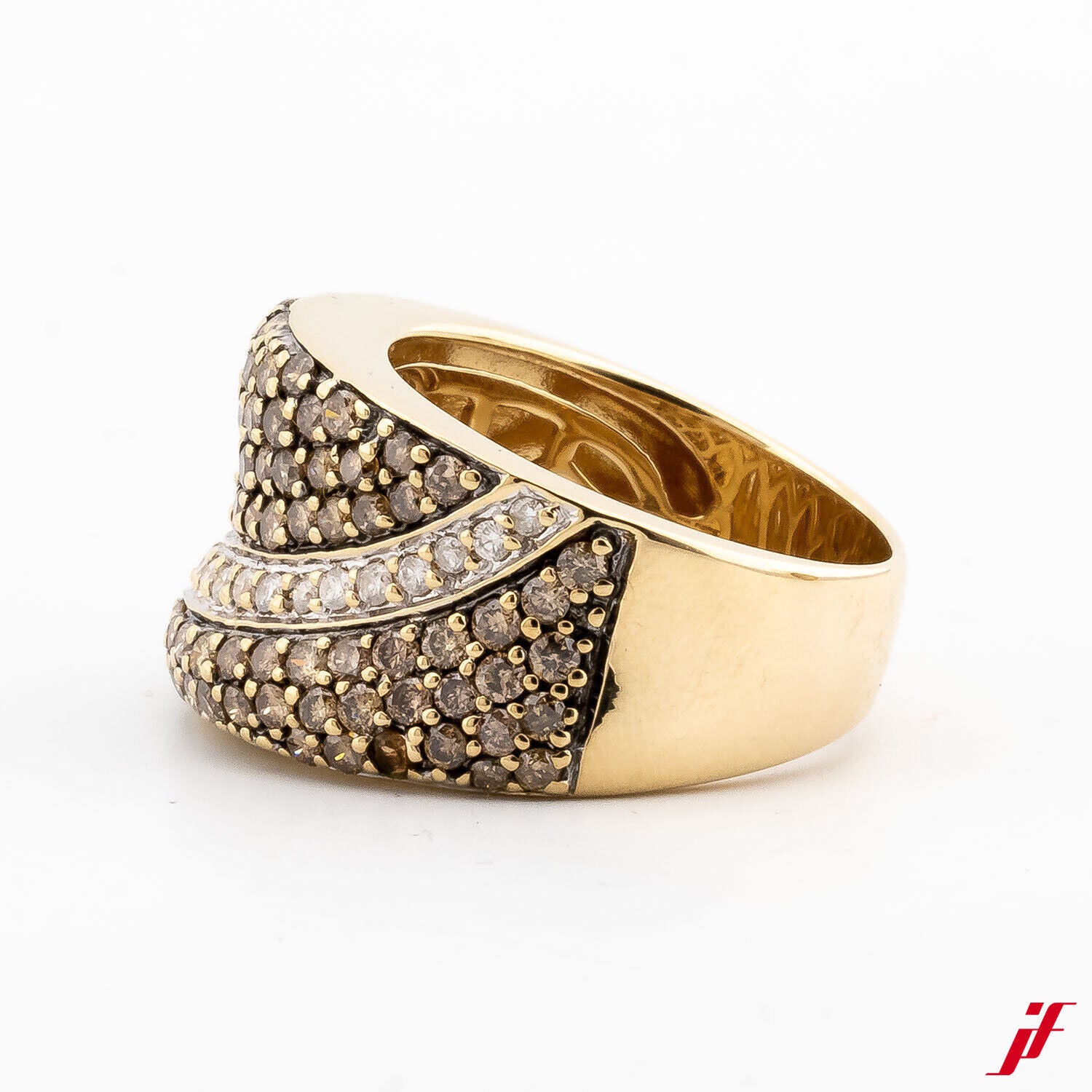 Ring Statement 585/14K Gold 91 Diamanten weiß + champagner ca. 1,82 ct 56,5 TOP