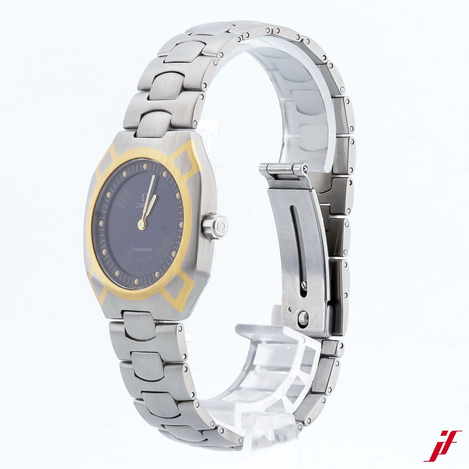 Armbanduhr Omega Seamaster Vintage Edelstahl Gold verziert Quarz 34,3 mm