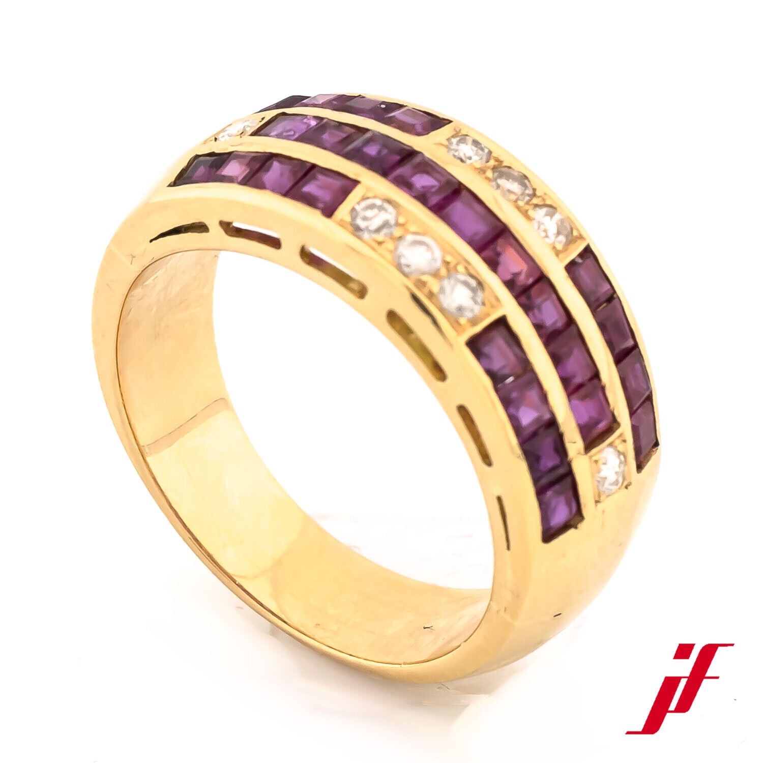 Ring 750/18K Gelbgold Rubin rot Diamant Brillant Größe 52