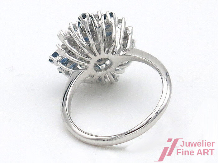 Diamantring 14K/585 WG 9 Navette Saph. zus. 0,60 ct + 11 Brill. zus. 0,50 ct