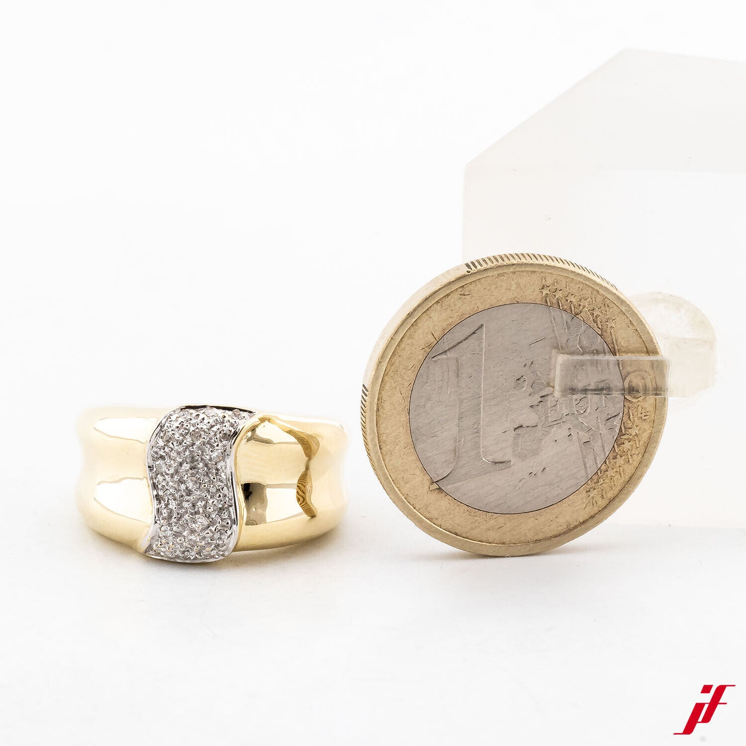 Damen Bandring 585/14K Gelbgold Weißgold Diamanten Brillanten Größe 50 TOP