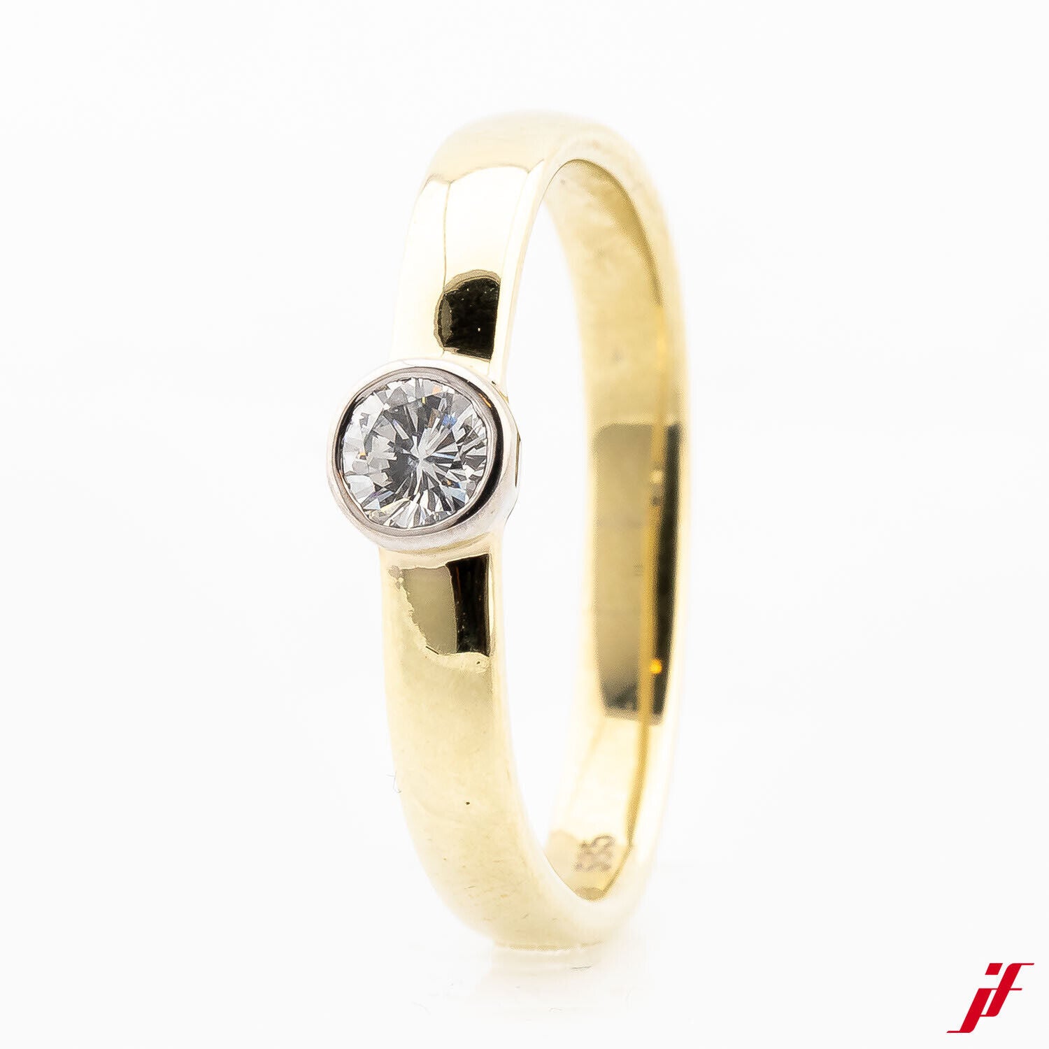 Damenring Solitärring 585/14K Gelbgold Weißgold Diamant Brillant 56,5