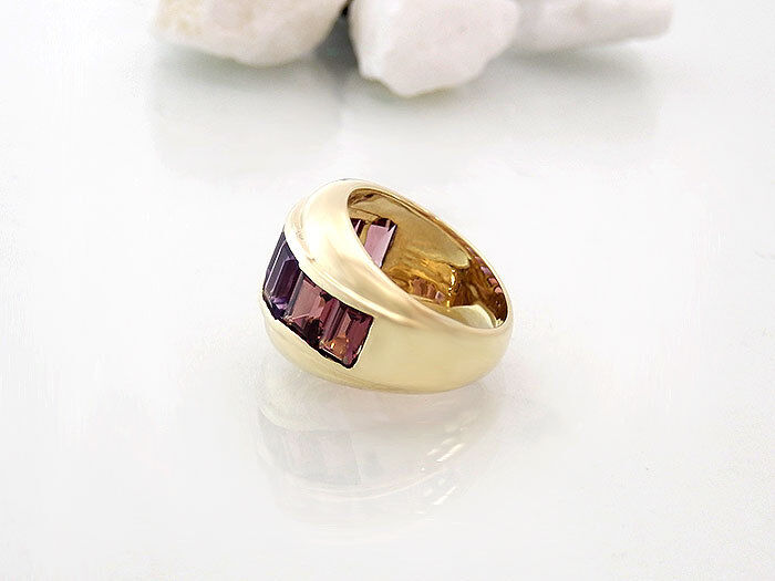 Damenring 14K/585 Gold - 3 Amethyste 1,5 ct + 4 pinke Turmaline 3,0 ct - 6,5 g