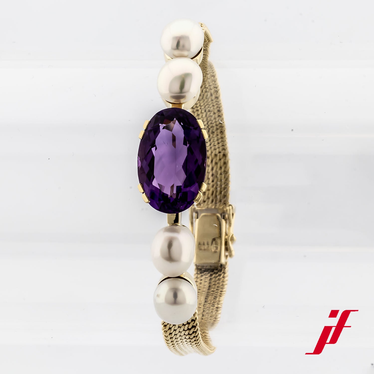 Armband Klassisch 585/14K Gelbgold Amethyst Süßwasserperlen 16 cm Länge TOP