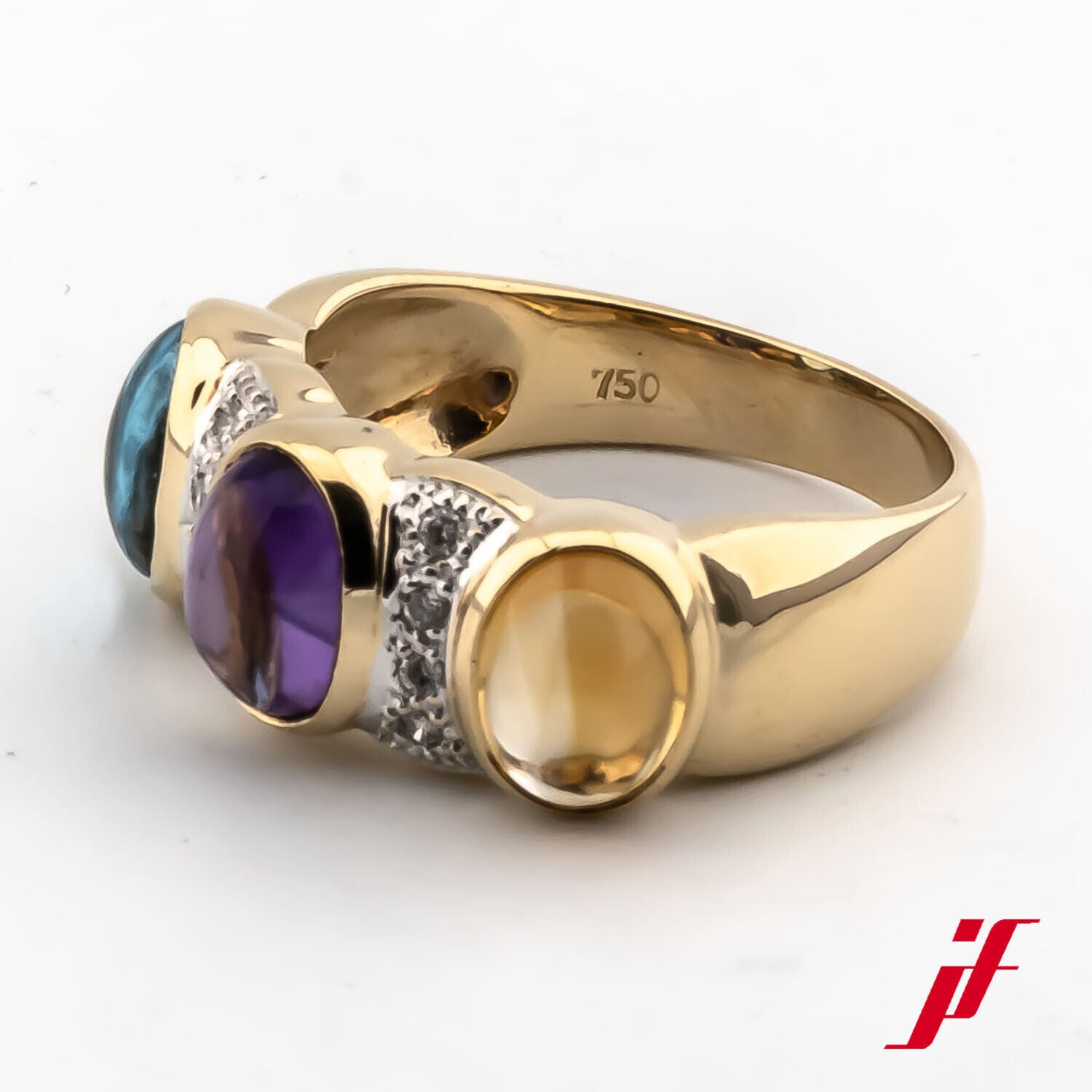 Ring 750/18K Gelbgold Blautopas Citrin Amethyst lila Diamanten Größe 57